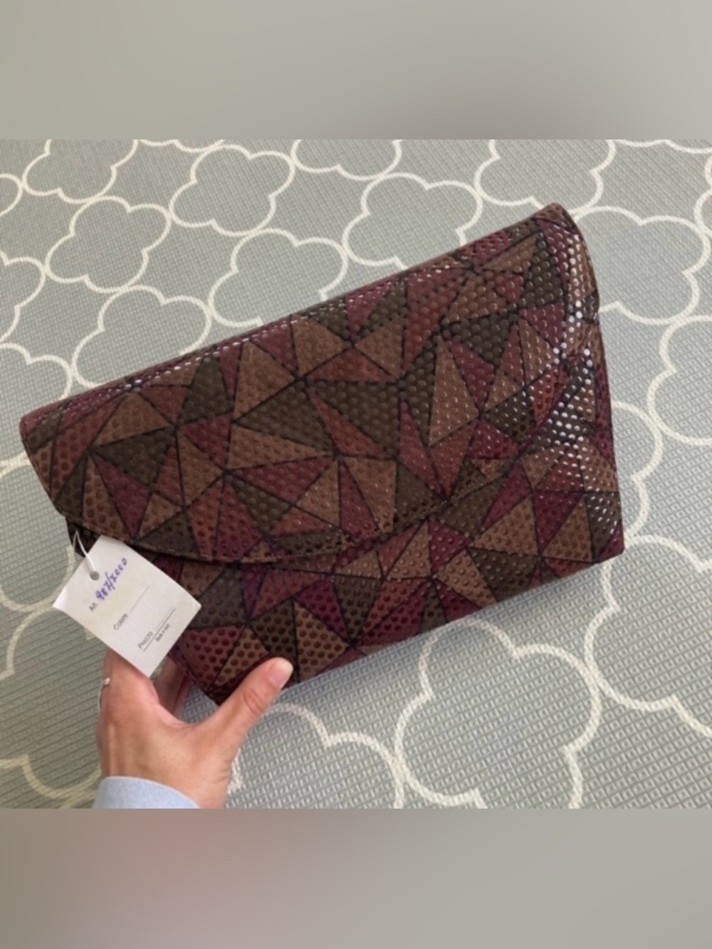 Versani Vintage Geometric Clutch Purse Brown & Burgundy